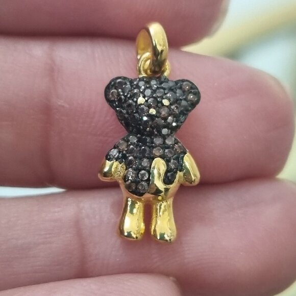 Tous Silver vermeil Teddy Bear Splash Pendant with smoky quartz - Picture 1 of 3